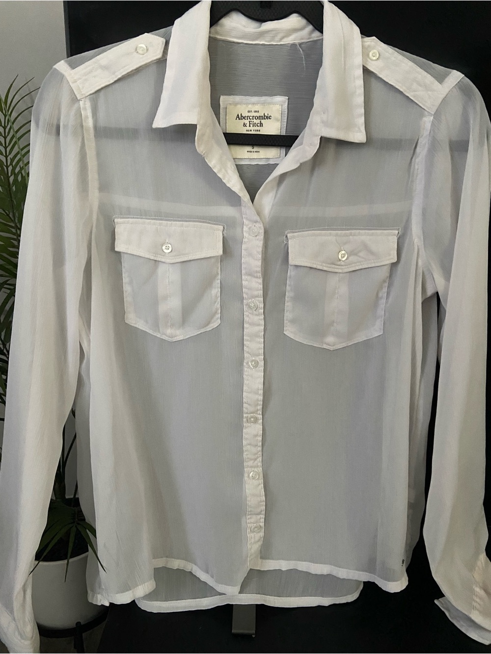 Abercrombie & Fitch White Sheer Button-Down Shirt